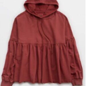 AERIE Burgundy Peplum Hoodie
